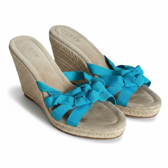 J. Crew Shoes - J. Crew Wedge Sandals Blue Ribbon Espadrille Shoes Preppy Resort Style Size 7